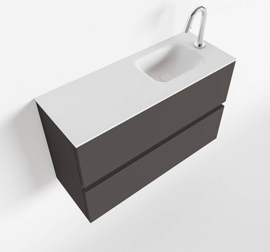 Mondiaz ADA Toiletmeubel 80x30x50cm met 1 kraangaten 2 lades dark grey mat Wastafel Lex rechts Solid Surface Wit FK75341782
