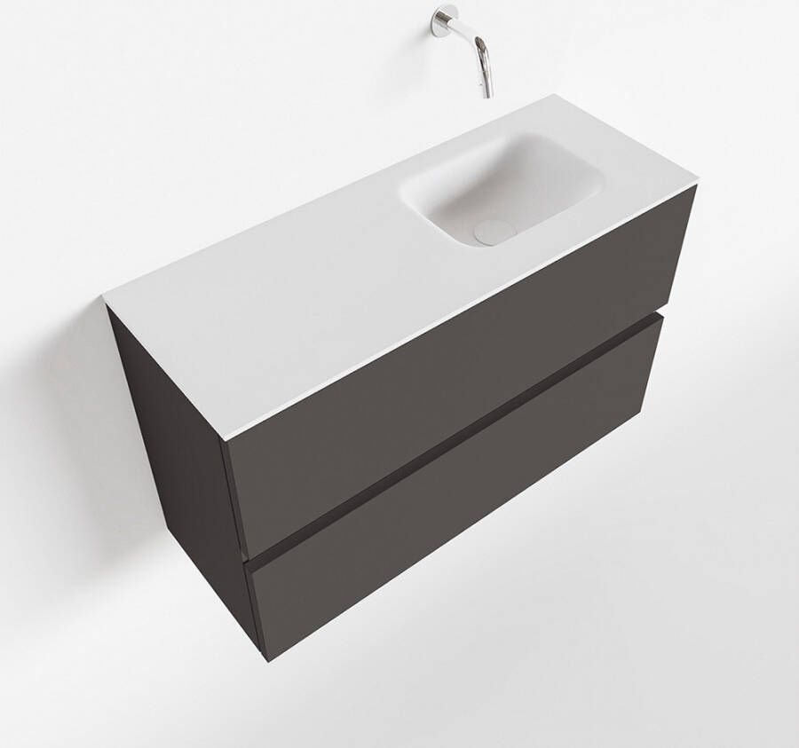 Mondiaz ADA Toiletmeubel 80x30x50cm met 0 kraangaten 2 lades dark grey mat Wastafel Lex rechts Solid Surface Wit FK75341783