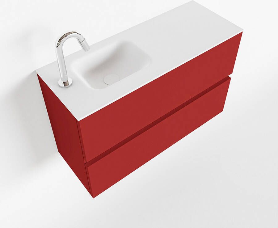 Mondiaz ADA Toiletmeubel 80x30x50cm met 1 kraangaten 2 lades fire mat Wastafel Lex links Solid Surface Wit FK75341896