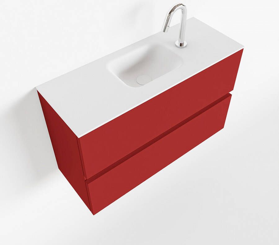 Mondiaz ADA Toiletmeubel 80x30x50cm met 1 kraangaten 2 lades fire mat Wastafel Lex midden Solid Surface Wit FK75341894