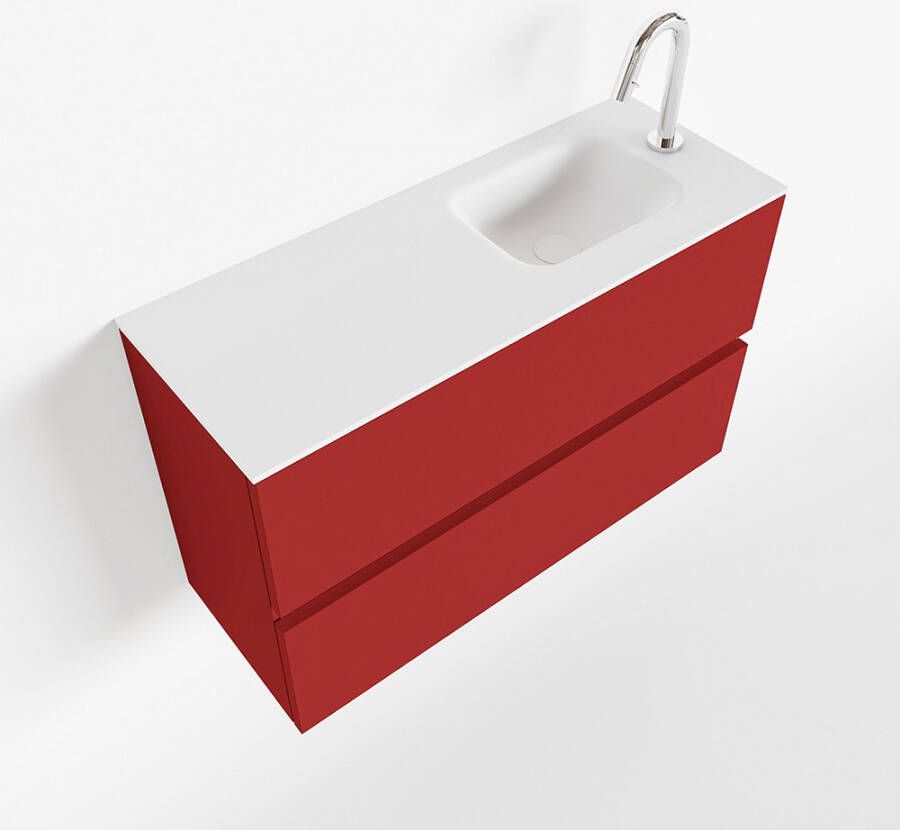 Mondiaz ADA Toiletmeubel 80x30x50cm met 1 kraangaten 2 lades fire mat Wastafel Lex rechts Solid Surface Wit FK75341898