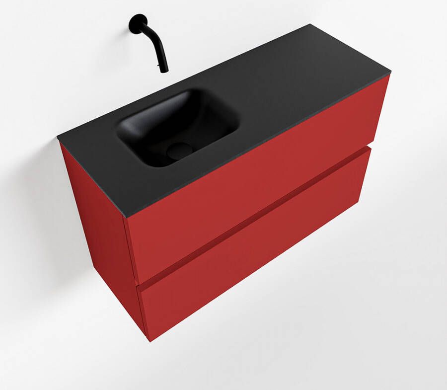 Mondiaz ADA Toiletmeubel 80x30x50cm met 0 kraangaten 2 lades fire mat Wastafel Lex links Solid Surface Zwart FK75342245