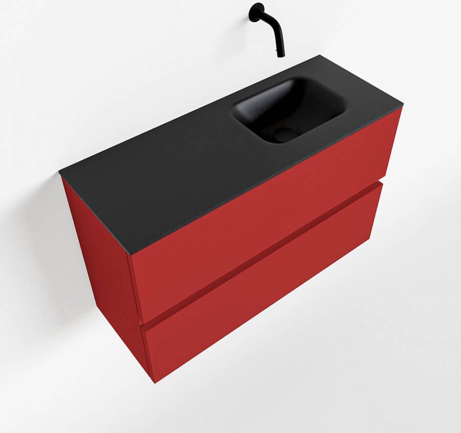 Mondiaz ADA Toiletmeubel 80x30x50cm met 0 kraangaten 2 lades fire mat Wastafel Lex rechts Solid Surface Zwart FK75342247