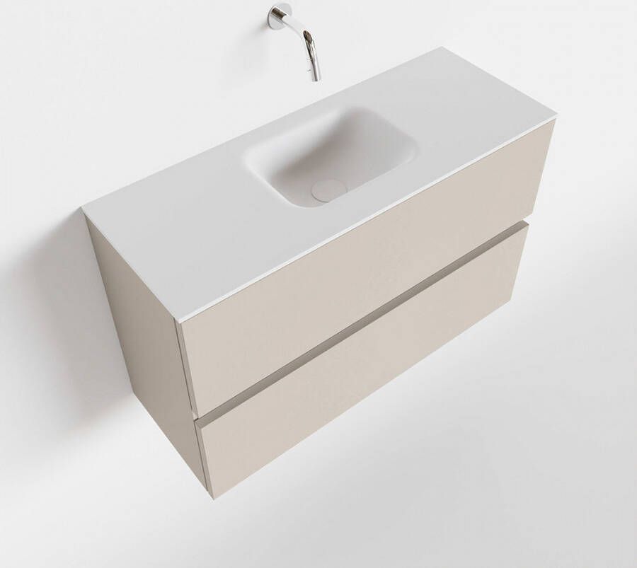 Mondiaz ADA Toiletmeubel 80x30x50cm met 0 kraangaten 2 lades linen mat Wastafel Lex midden Solid Surface Wit FK75341924