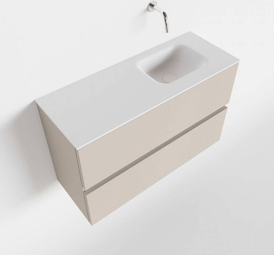 Mondiaz ADA Toiletmeubel 80x30x50cm met 0 kraangaten 2 lades linen mat Wastafel Lex rechts Solid Surface Wit FK75341928