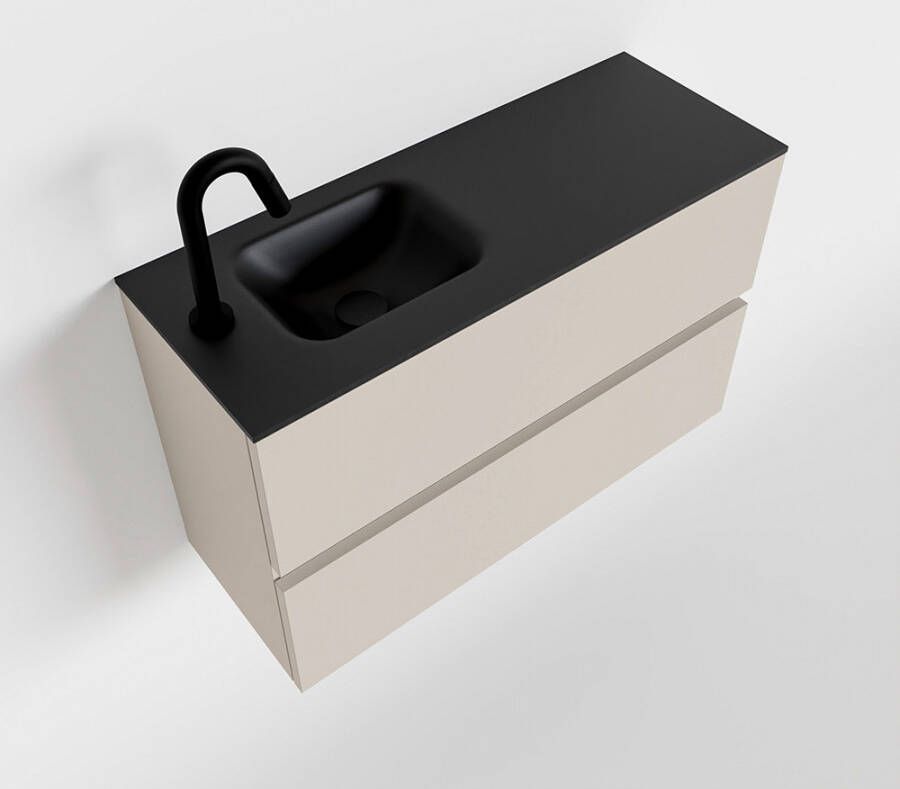Mondiaz ADA Toiletmeubel 80x30x50cm met 1 kraangaten 2 lades linen mat Wastafel Lex links Solid Surface Zwart FK75342273