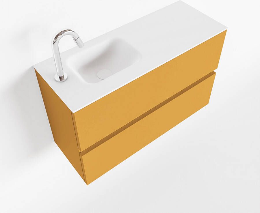 Mondiaz ADA Toiletmeubel 80x30x50cm met 1 kraangaten 2 lades ocher mat Wastafel Lex links Solid Surface Wit FK75341867