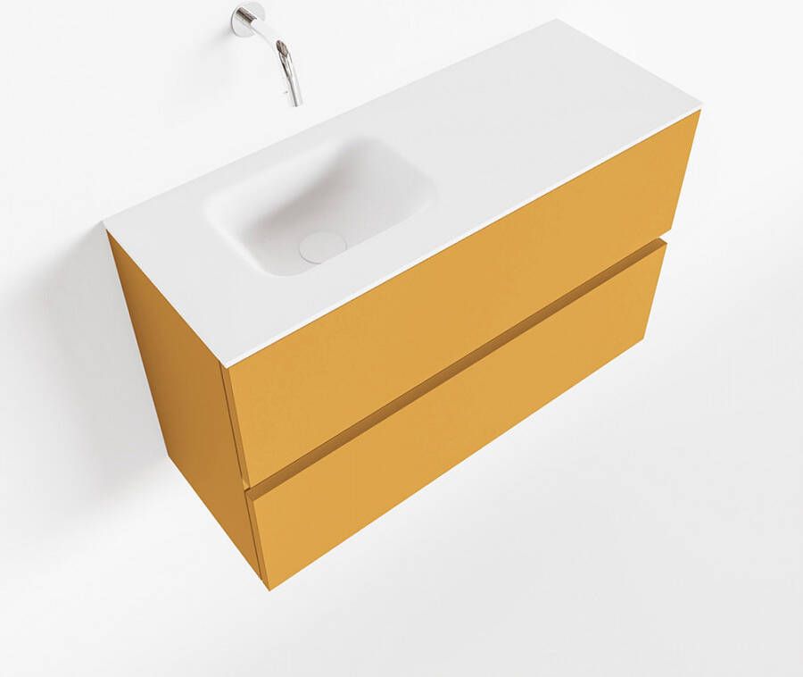 Mondiaz ADA Toiletmeubel 80x30x50cm met 0 kraangaten 2 lades ocher mat Wastafel Lex links Solid Surface Wit FK75341868