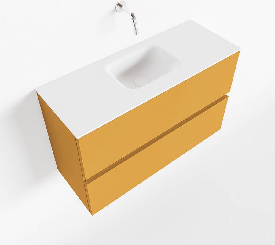Mondiaz ADA Toiletmeubel 80x30x50cm met 0 kraangaten 2 lades ocher mat Wastafel Lex midden Solid Surface Wit FK75341866