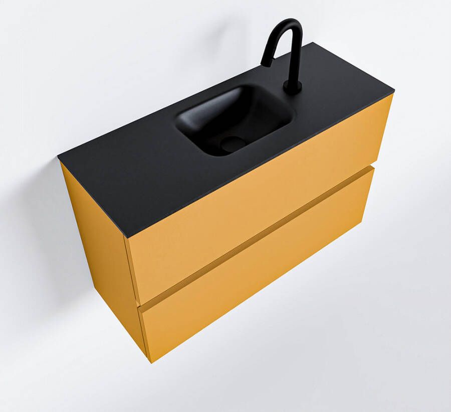 Mondiaz ADA Toiletmeubel 80x30x50cm met 1 kraangaten 2 lades ocher mat Wastafel Lex midden Solid Surface Zwart FK75342213