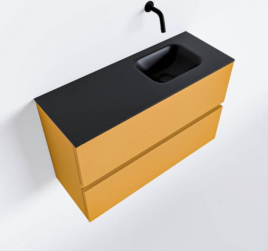 Mondiaz ADA Toiletmeubel 80x30x50cm met 0 kraangaten 2 lades ocher mat Wastafel Lex rechts Solid Surface Zwart FK75342218