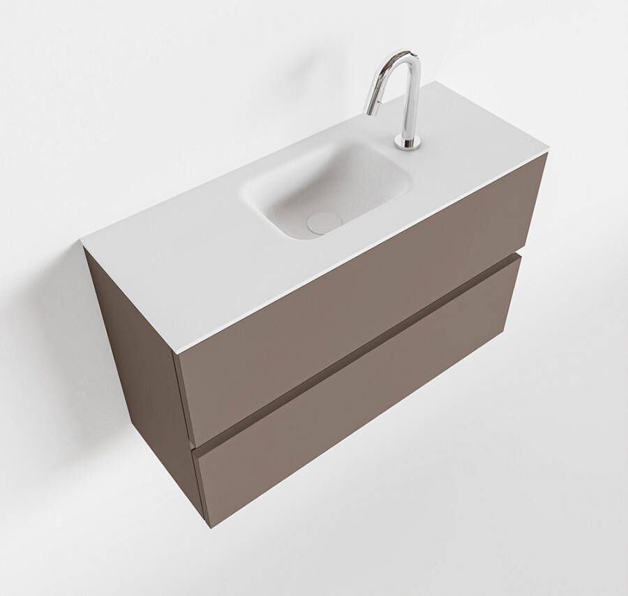 Mondiaz ADA Toiletmeubel 80x30x50cm met 1 kraangaten 2 lades smoke mat Wastafel Lex midden Solid Surface Wit FK75341807