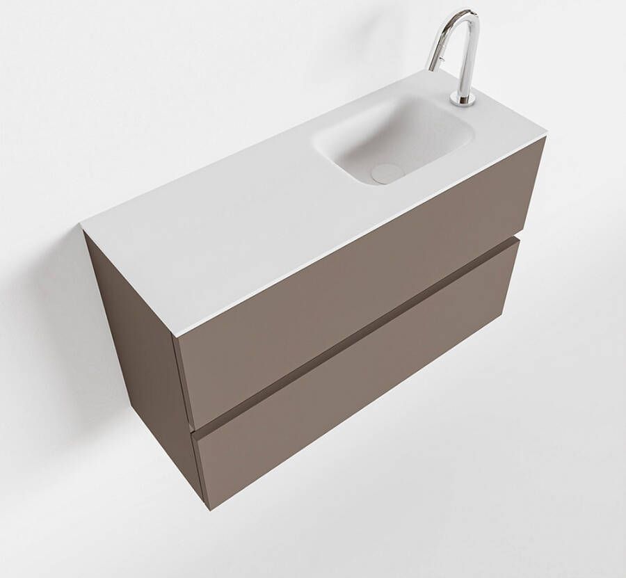 Mondiaz ADA Toiletmeubel 80x30x50cm met 1 kraangaten 2 lades smoke mat Wastafel Lex rechts Solid Surface Wit FK75341811