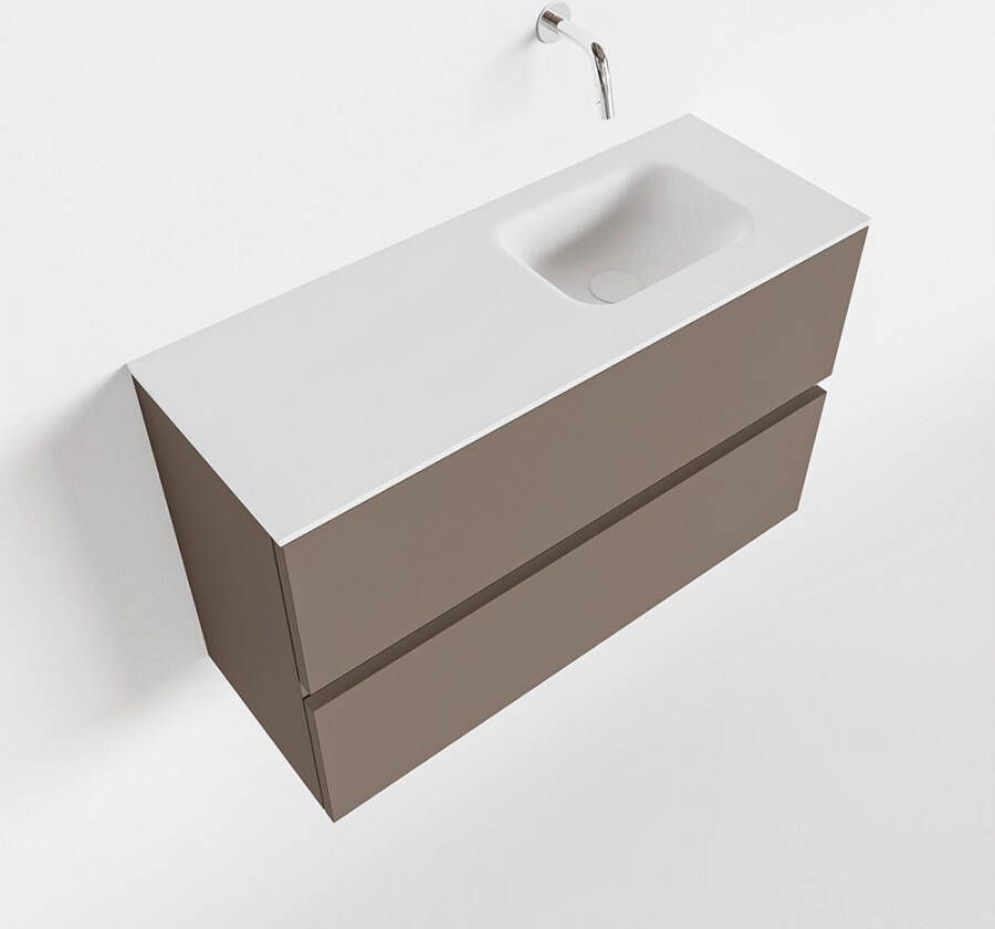 Mondiaz ADA Toiletmeubel 80x30x50cm met 0 kraangaten 2 lades smoke mat Wastafel Lex rechts Solid Surface Wit FK75341812