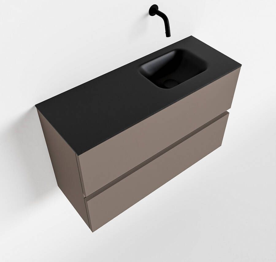 Mondiaz ADA Toiletmeubel 80x30x50cm met 0 kraangaten 2 lades smoke mat Wastafel Lex rechts Solid Surface Zwart FK75342160