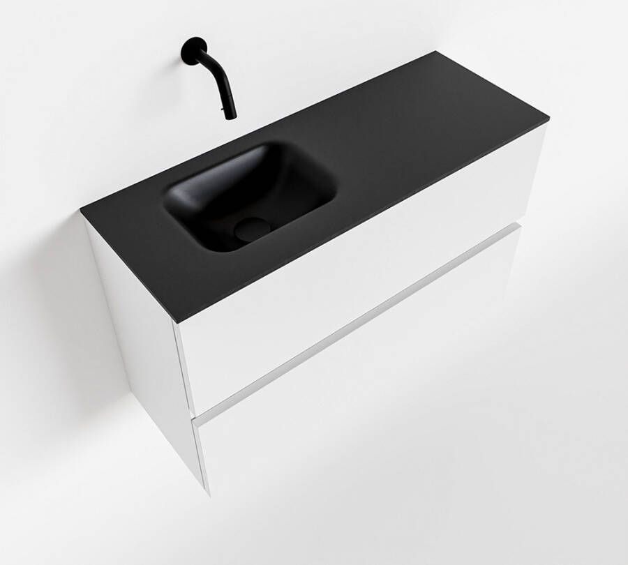 Mondiaz ADA Toiletmeubel 80x30x50cm met 0 kraangaten 2 lades talc mat Wastafel Lex links Solid Surface Zwart FK75342071