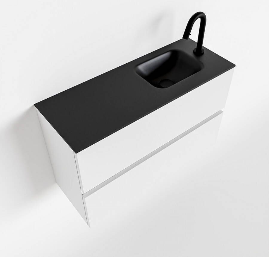 Mondiaz ADA Toiletmeubel 80x30x50cm met 1 kraangaten 2 lades talc mat Wastafel Lex rechts Solid Surface Zwart FK75342072
