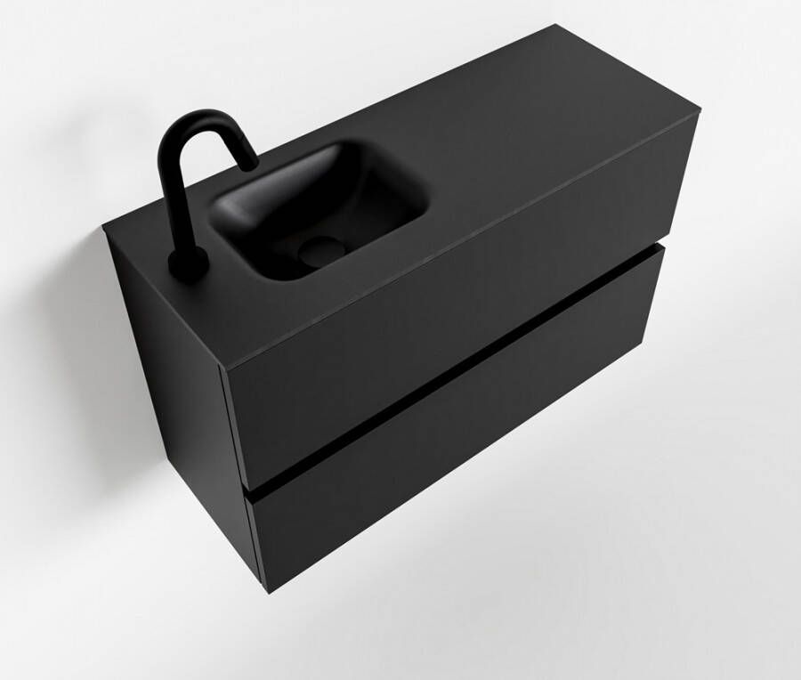 Mondiaz ADA Toiletmeubel 80x30x50cm met 1 kraangaten 2 lades urban mat Wastafel Lex links Solid Surface Zwart FK75342099
