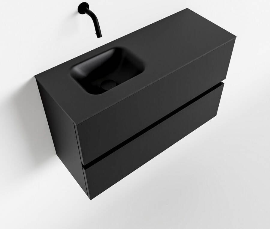 Mondiaz ADA Toiletmeubel 80x30x50cm met 0 kraangaten 2 lades urban mat Wastafel Lex links Solid Surface Zwart FK75342100