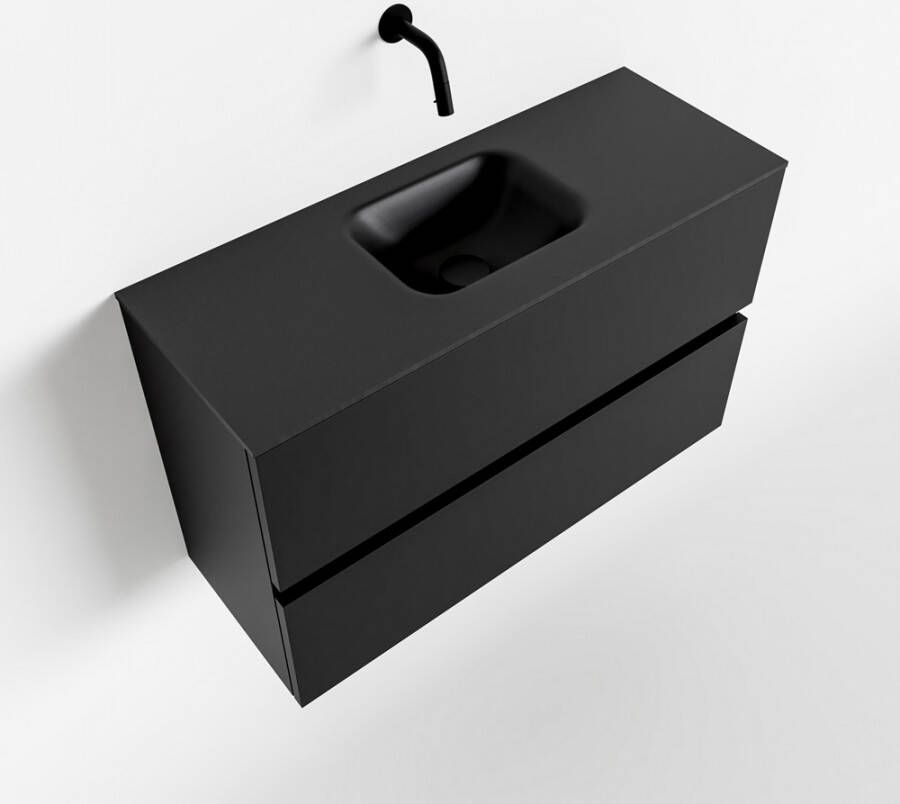Mondiaz ADA Toiletmeubel 80x30x50cm met 0 kraangaten 2 lades urban mat Wastafel Lex midden Solid Surface Zwart FK75342098