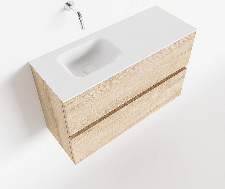 Mondiaz ADA Toiletmeubel 80x30x50cm met 0 kraangaten 2 lades washed oak mat Wastafel Lex links Solid Surface Wit FK75341984