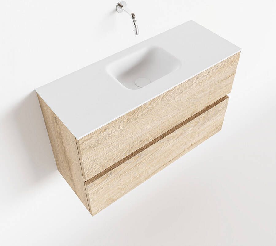 Mondiaz ADA Toiletmeubel 80x30x50cm met 0 kraangaten 2 lades washed oak mat Wastafel Lex midden Solid Surface Wit FK75341982