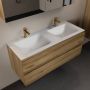 Mondiaz Aivy badmeubelset 120x45x50cm 2 kraangaten 2 wasbakken talc Solid surface Links en rechts 2 lades Met spiegelkast Melamine Chai AIVY80329 - Thumbnail 1