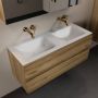 Mondiaz Aivy badmeubelset 120x45x50cm 0 kraangaten 2 wasbakken talc Solid surface Links en rechts 2 lades Met spiegelkast Melamine Chai AIVY80385 - Thumbnail 1