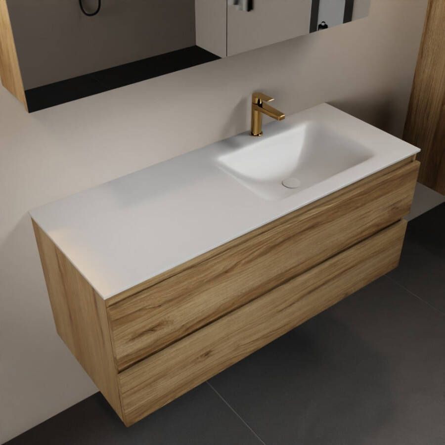 Mondiaz AIVY 120cm badmeubel Chai wastafel Talc solid surface rechts 1 kraangat met spiegelkast (AI-351641TALC-SI AI-M120CHRE AI-C120CHMI)