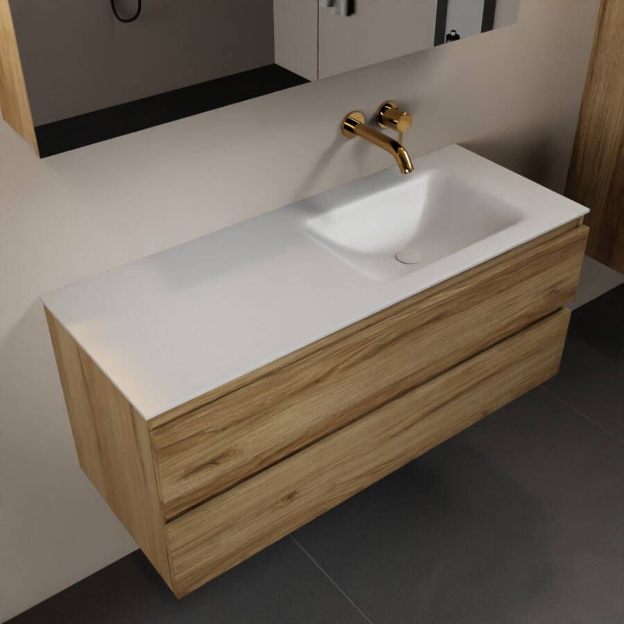 Mondiaz AIVY 120cm badmeubel Chai wastafel Talc solid surface rechts zonder kraangat met spiegelkast (AI-351641TALC-NO AI-M120CHRE AI-C120CHMI)