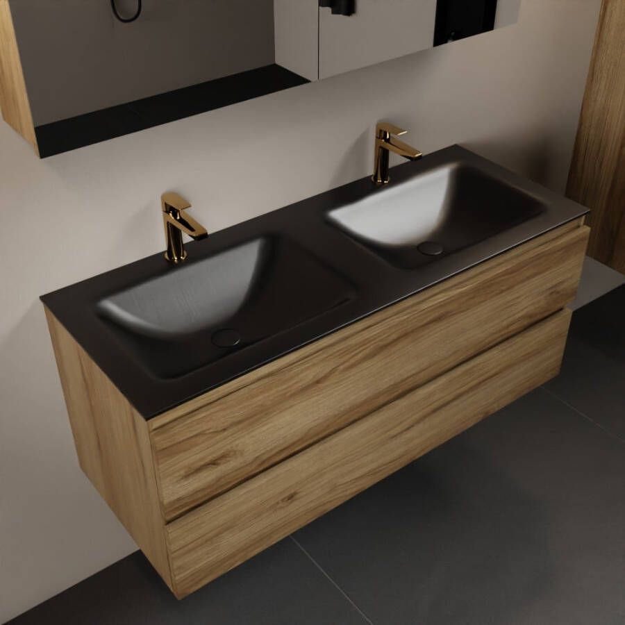 Mondiaz Aivy badmeubelset 120x45x50cm 2 kraangaten 2 wasbakken urban Solid surface Links en rechts 2 lades Met spiegelkast Melamine Chai AIVY80357