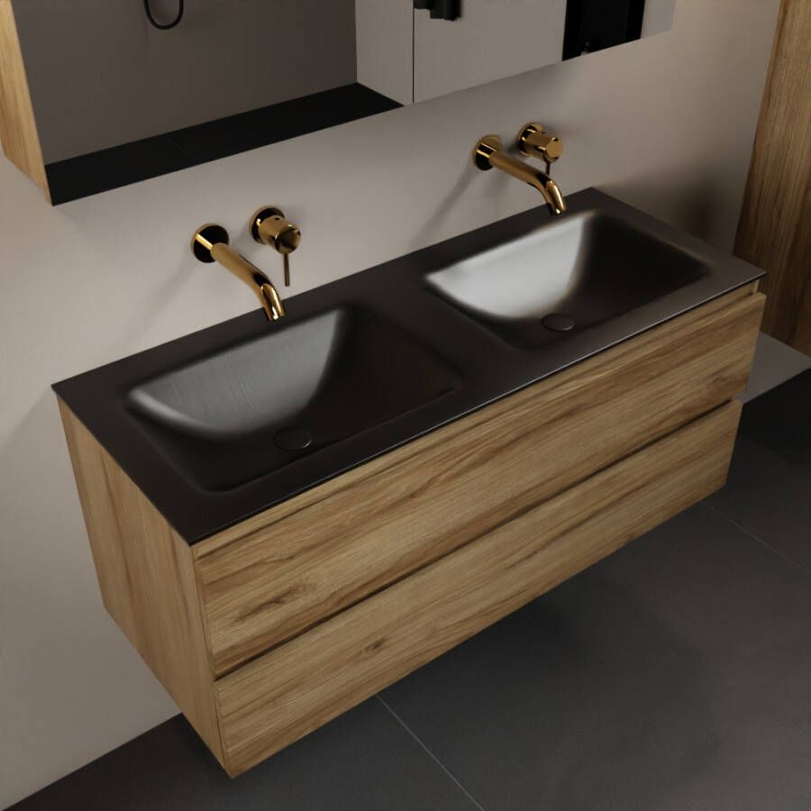 Mondiaz Aivy badmeubelset 120x45x50cm 0 kraangaten 2 wasbakken urban Solid surface Links en rechts 2 lades Met spiegelkast Melamine Chai AIVY80413