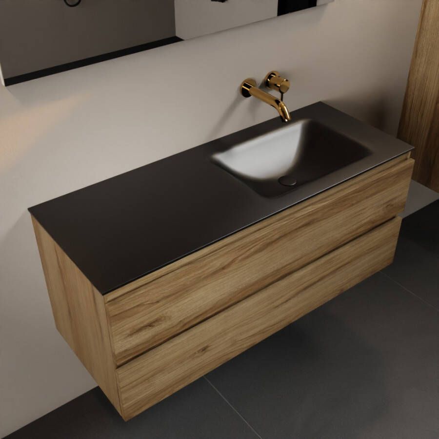 Mondiaz AIVY 120cm badmeubel Chai wastafel Urban solid surface rechts zonder kraangat met spiegel (AI-351641URBAN-NO AI-M120CHRE AI-S120X72)