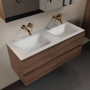 Mondiaz Aivy badmeubelset 120x45x50cm 0 kraangaten 2 wasbakken talc Solid surface Links en rechts 2 lades Met spiegelkast Melamine Mocha AIVY80392