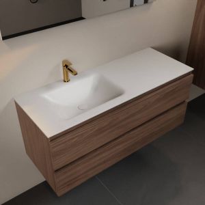Mondiaz AIVY 120cm badmeubel Mocha wastafel Talc solid surface links 1 kraangat met spiegel (AI-351631TALC-SI AI-M120MOLI AI-S120X71)