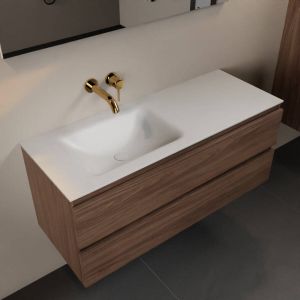 Mondiaz Aivy badmeubelset 120x45x50cm 0 kraangaten 1 wasbak talc Solid surface Links 2 lades Zonder spiegel Melamine Mocha AIVY80110