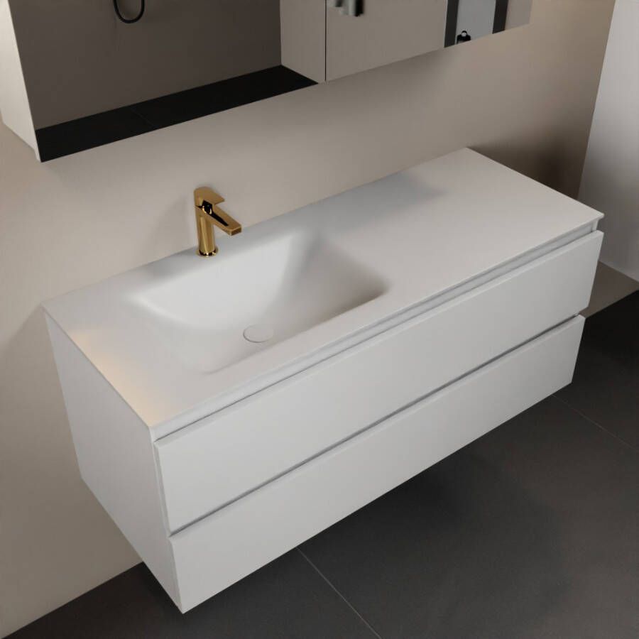 Mondiaz AIVY 120cm badmeubel Talc wastafel Talc solid surface links 1 kraangat met spiegelkast (AI-351631TALC-SI AI-M120TALI AI-C120TAMI)