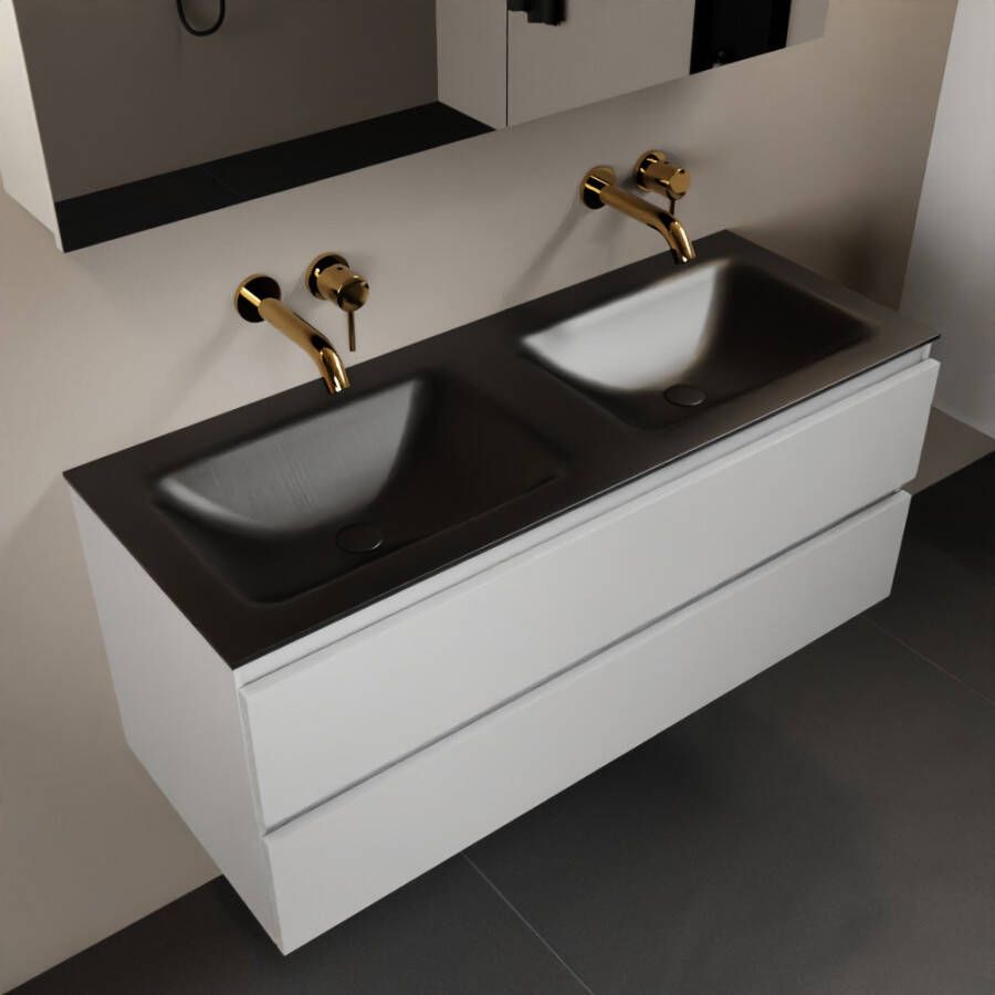 Mondiaz AIVY 120cm badmeubel Talc wastafel Urban solid surface dubbel zonder kraangat met spiegelkast (AI-351651URBAN-NO AI-M120TADU AI-C120TAMI)