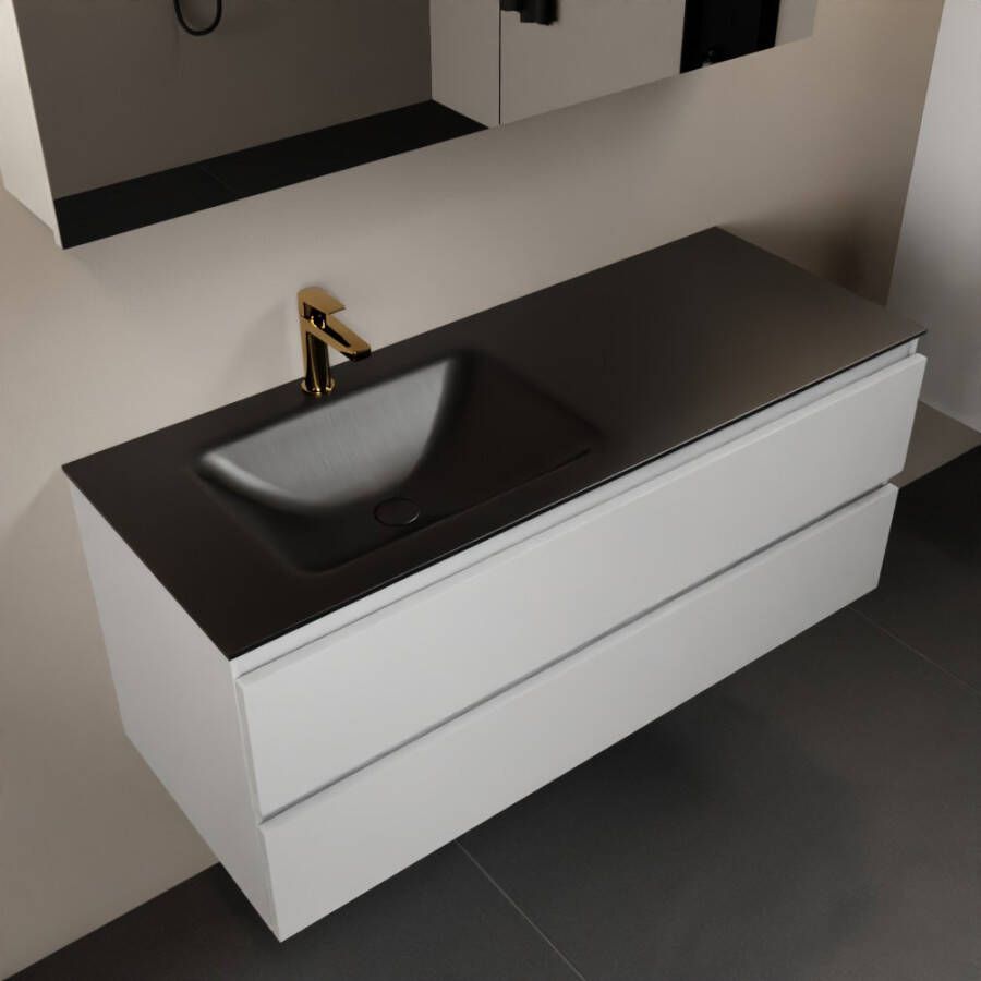 Mondiaz AIVY 120cm badmeubel Talc wastafel Urban solid surface links 1 kraangat met spiegelkast (AI-351631URBAN-SI AI-M120TALI AI-C120TAMI)