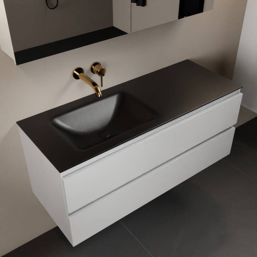 Mondiaz AIVY 120cm badmeubel Talc wastafel Urban solid surface links zonder kraangat met spiegelkast (AI-351631URBAN-NO AI-M120TALI AI-C120TAMI)