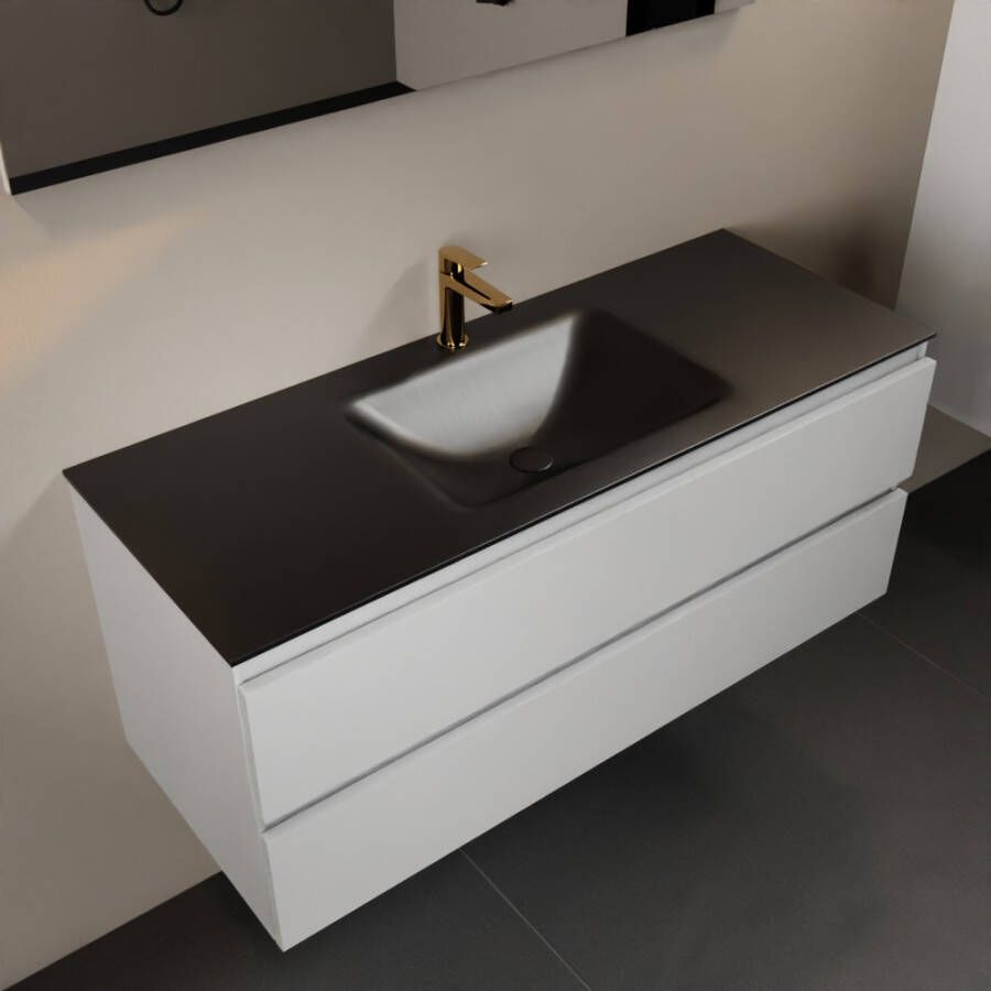 Mondiaz AIVY 120cm badmeubel Talc wastafel Urban solid surface midden 1 kraangat met spiegel (AI-351621URBAN-SI AI-M120TAMI AI-S120X70)