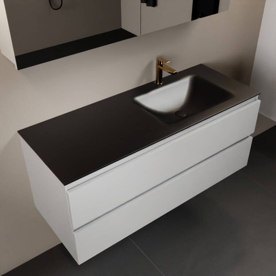 Mondiaz AIVY 120cm badmeubel Talc wastafel Urban solid surface rechts 1 kraangat met spiegelkast (AI-351641URBAN-SI AI-M120TARE AI-C120TAMI)