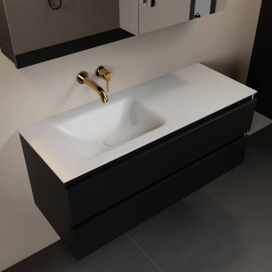 Mondiaz AIVY 120cm badmeubel Urban wastafel Talc solid surface links zonder kraangat met spiegelkast (AI-351631TALC-NO AI-M120URLI AI-C120URMI)