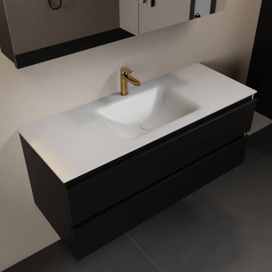 Mondiaz AIVY 120cm badmeubel Urban wastafel Talc solid surface midden 1 kraangat met spiegelkast (AI-351621TALC-SI AI-M120URMI AI-C120URMI)