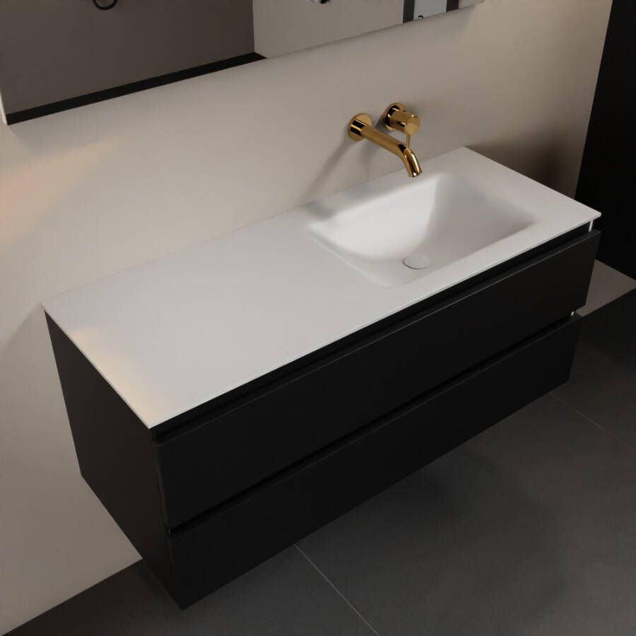 Mondiaz AIVY 120cm badmeubel Urban wastafel Talc solid surface rechts zonder kraangat met spiegel (AI-351641TALC-NO AI-M120URRE AI-S120X72)