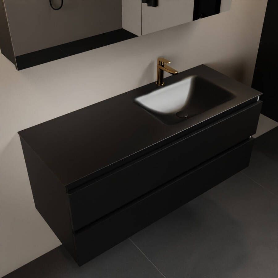 Mondiaz AIVY 120cm badmeubel Urban wastafel Urban solid surface rechts 1 kraangat met spiegelkast (AI-351641URBAN-SI AI-M120URRE AI-C120URMI)