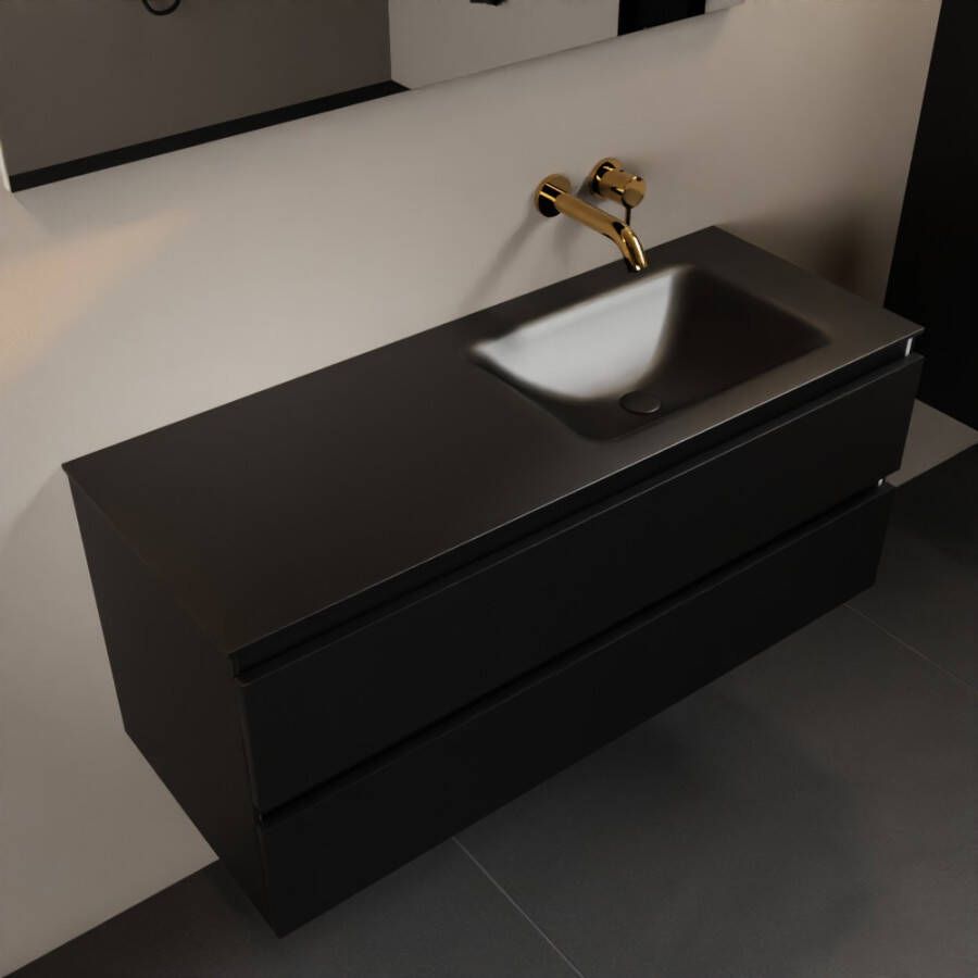 Mondiaz AIVY 120cm badmeubel Urban wastafel Urban solid surface rechts zonder kraangat met spiegel (AI-351641URBAN-NO AI-M120URRE AI-S120X72)