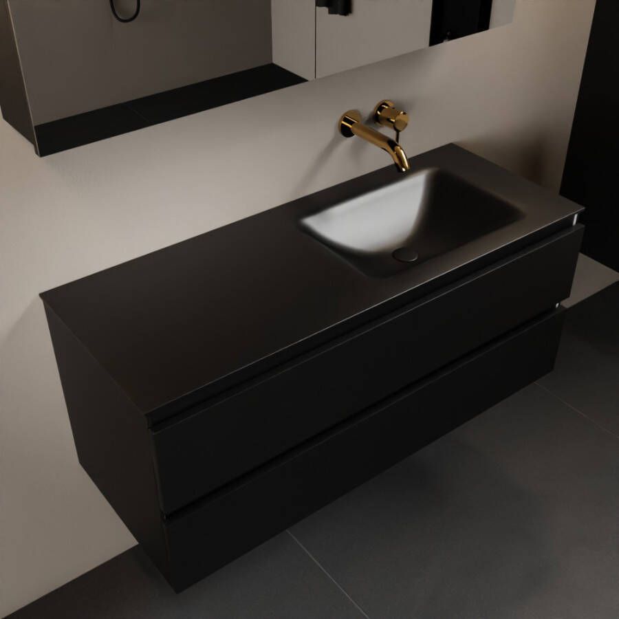 Mondiaz AIVY 120cm badmeubel Urban wastafel Urban solid surface rechts zonder kraangat met spiegelkast (AI-351641URBAN-NO AI-M120URRE AI-C120URMI)