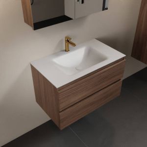 Mondiaz AIVY 80cm badmeubel Mocha wastafel Talc solid surface midden 1 kraangat met spiegelkast (AI-351171TALC-SI AI-M80MOMI AI-C80MOMI)