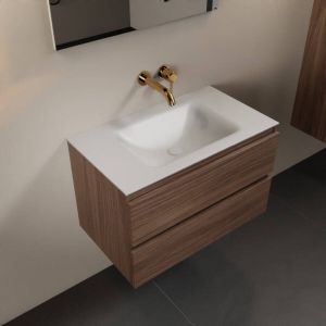 Mondiaz AIVY 80cm badmeubel Mocha wastafel Talc solid surface midden zonder kraangat met spiegel (AI-351171TALC-NO AI-M80MOMI AI-S80X70)